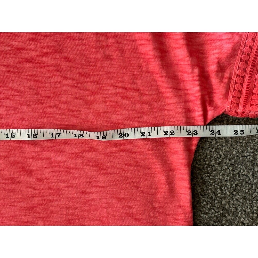 Chico's Coral V-Neck Shift Dress Slub Cotton Crochet Trim - Size 3 (Fits XL - Picture 5 of 9